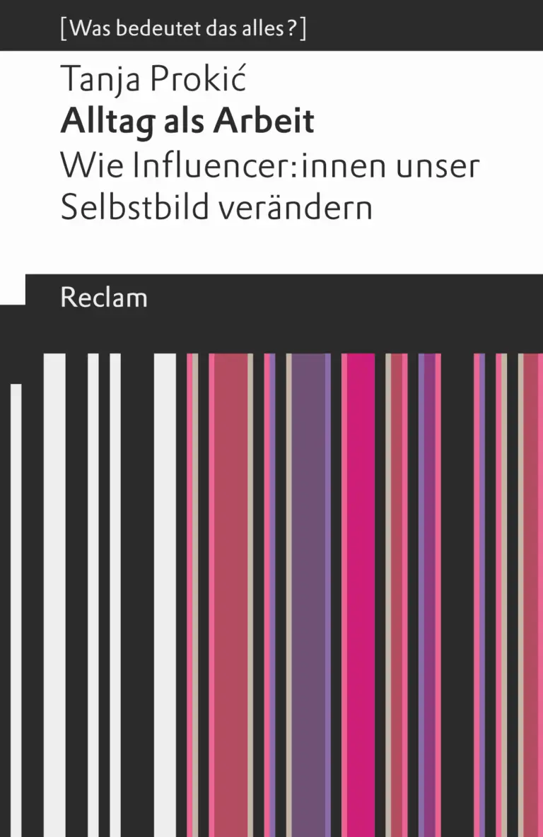 Coveransicht des Buchs "Alltag als Arbeit". Bild m Stil von einem Barcode, Farben Schwarz, Weiß und verschiedene Pinktöne